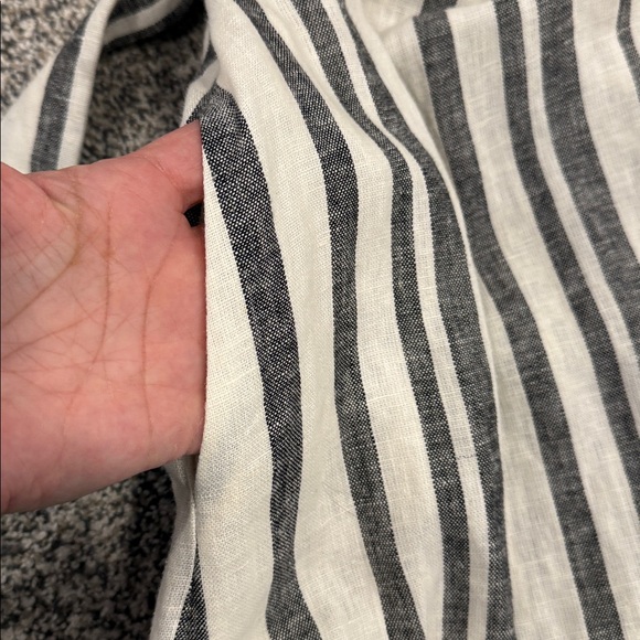 Evereve Clara Wrap Sleeveless Linen Blend Black Cream Striped Midi Dress Sz L - Picture 13 of 13